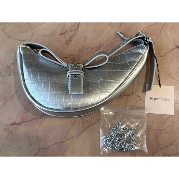 superdown Jade Faux Leather Bag in Silver New Womens Clutch Crossbody purse - Picture 6 of 12